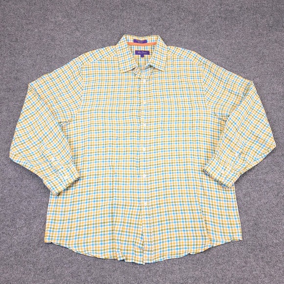 Alan Flusser Linen Blend Shirt Mens Large Button Up Plaid Long Sleeve Spread - Picture 2 of 10